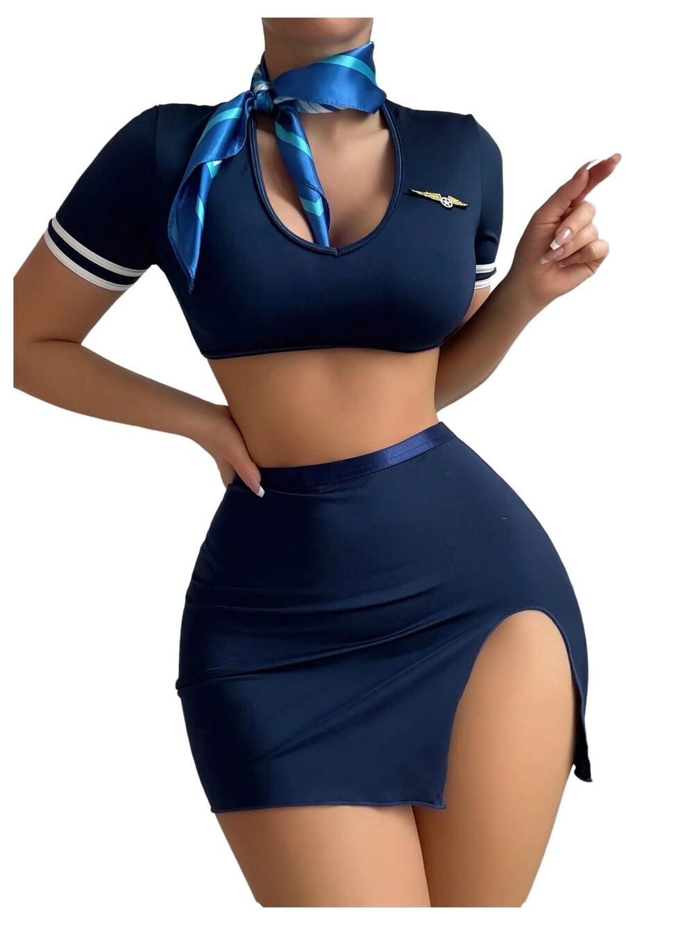 5409 4 piece Roleplay Lingerie Set Crop Tee and Mini Skirts Cosplay